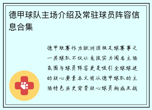 德甲球队主场介绍及常驻球员阵容信息合集